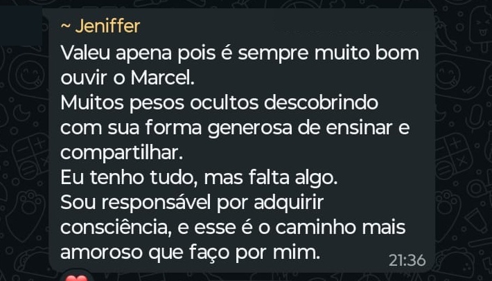 Depoimento de participante via WhatsApp