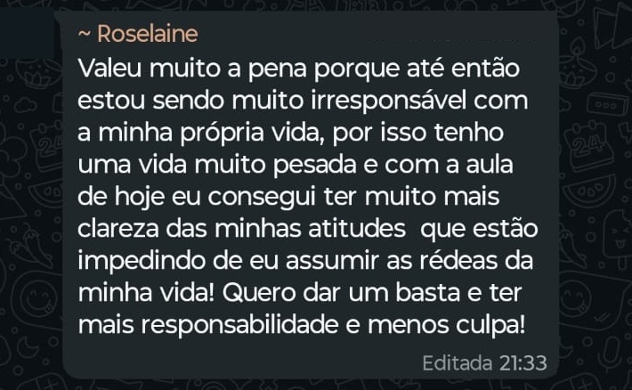 Depoimento de participante via WhatsApp